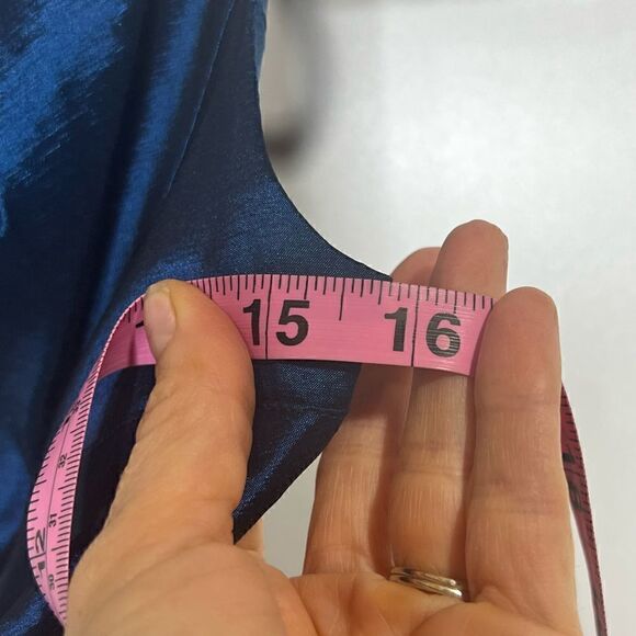 Adrianna Papell Metallic Blue Side Ruched Sheath Dress - Picture 8 of 13